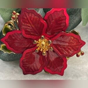 Vintage Keneth Cole Red Poinsettia Floral Brooch